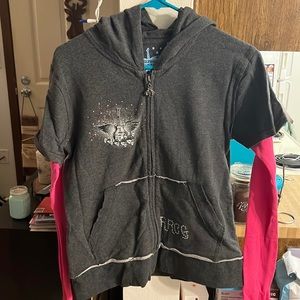 Rock & Roll Cowgirl zip up thermal hoodie. Juniors Size Large